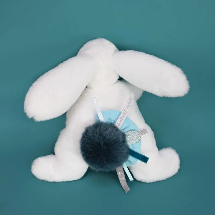 Doudou et Compagnie - Peluche Lapin - 25 cm - Lapin Pompon Blanc/Bleu Paon - Jolie Boîte Cadeau - Happy Pop - Happy Doudou To You-2