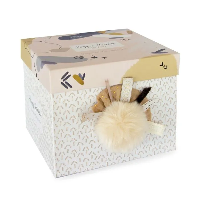 Doudou et Compagnie - Peluche Lapin -25 cm - Blanc/Sable - Lapin Pompon Naturel - Boîte Cadeau - Happy Wild - Happy Doudou To You-2