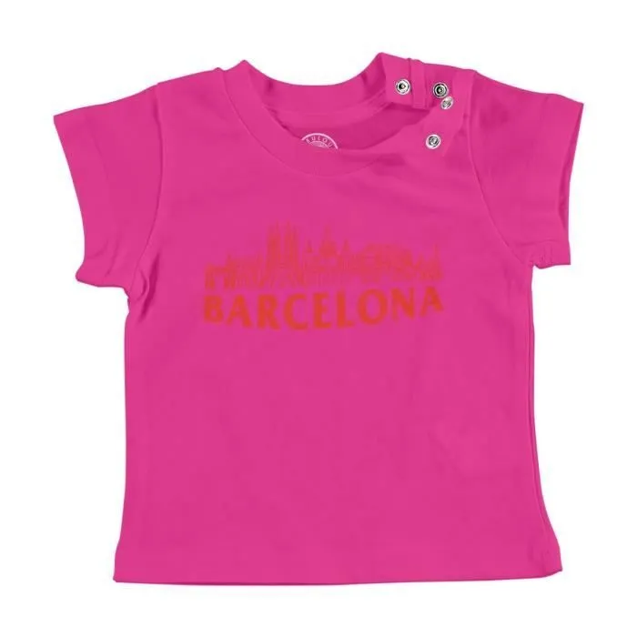 T-shirt Bébé Manche Courte Rose Barcelona Minimalist Espagne Barcelone Voyage-0