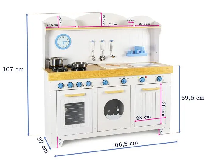 Cuisine en Bois Saint-Tropez avec Ensemble Alimentaire en Bois – 36 Pièces, Jeu Créatif pour Petits Chefs-2
