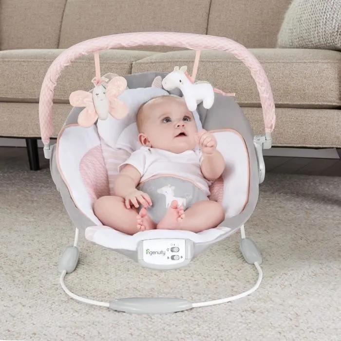 INGENUITY Transat bébé - Flora - Arche avec jouets d'éveil amovible, 8 Mélodies, Vibrations apaisantes, Cale tête évolutif-3