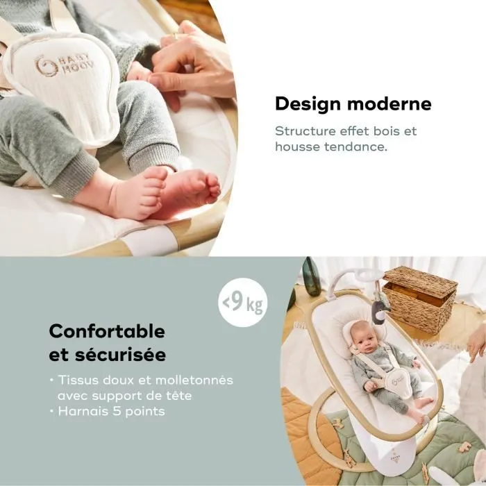 Babymoov Balancelle Bébé Swoon Hoop - Télécommande incluse, Ultra Confort, Design Épuré, Assise Rotative 90°, Arche de jeux-3