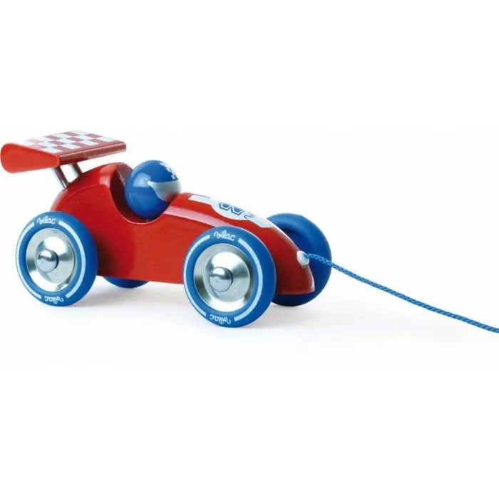 Jouet à tirer Voiture de course rouge - VILAC - Modèle 2 - Bois massif laqué - Pour enfants à partir de 12 mois-0