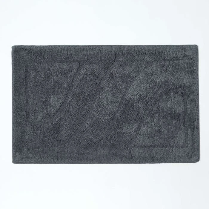 Tapis de bain et contour w.c doux en pur coton gris-1
