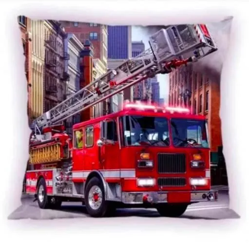 Housse de coussin - Camion de pompiers - 40x40 cm - 100% coton - Motif réversible - Déhoussable-0