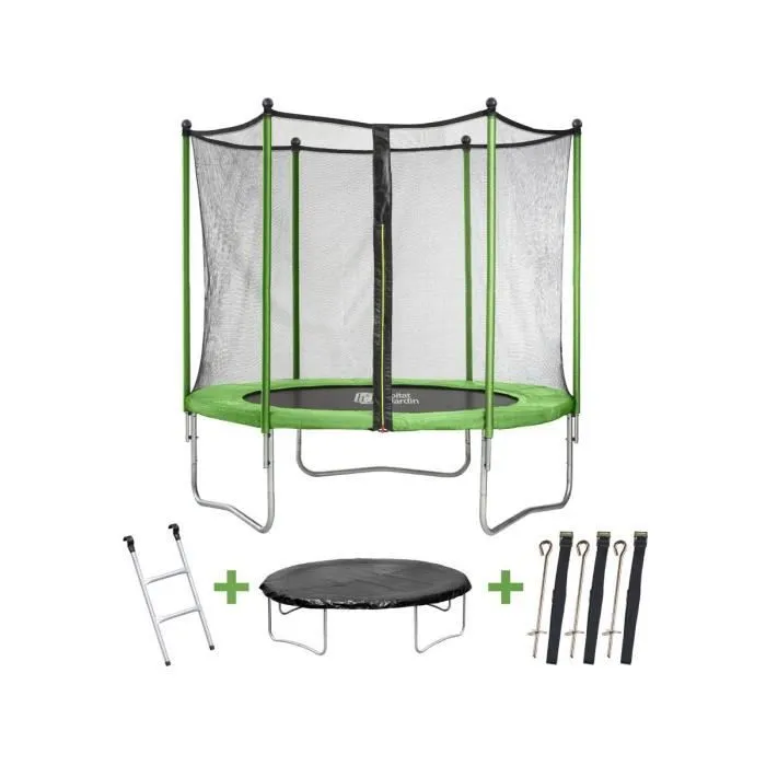 Trampoline Yoopi 2 - Ø 1.80 m - avec filet + échelle + couverture + kit d'ancrage-0