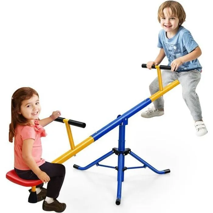 COSTWAY Balançoire à Bascule Tapecul pour Enfant Pivotante à 360° avec Pieds d'Arrêt Jouet d'Extérieur pour Jardin 3 - 8 ans-0