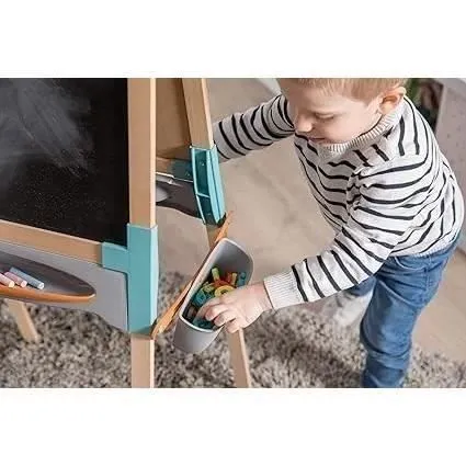 Smoby - Tableau en bois double face - Ardoise craie et Blanche magnétique - Pliable et hauteur ajustable - 80 accessoires - Dés 3ans-5