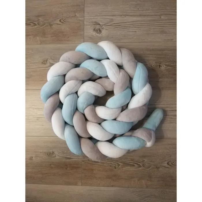 Tour de lit bebe 150 cm - tour de lit tresse bebe fille et les garçon coussin serpent bébé Bleu clair-blanc-gris-2