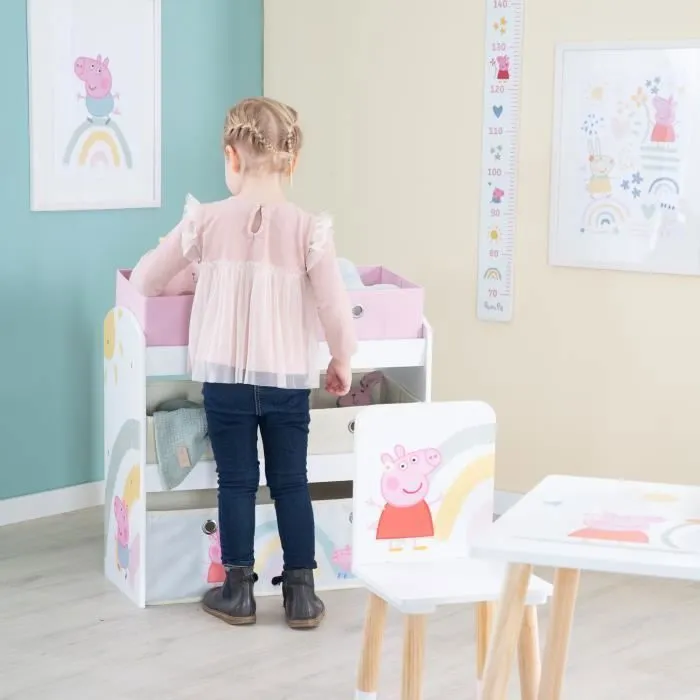 ROBA Peppa Pig Étagère de Rangement pour Jouets - 5 Boîtes en Tissu - Motif de la Truie et Cochon - Bois Laqué Rose - Blanc-2