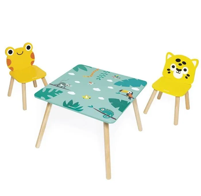 Table tropicale en bois JANOD - 1 table et 2 chaises - Décoration chambre d'enfant - Dès 3 ans-0
