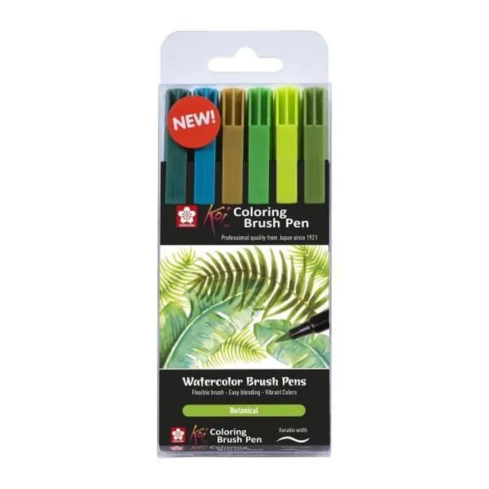 6 feutres - Pointe pinceaux  - Koi Coloring Brush Pen Botanic colours - Sakura-0