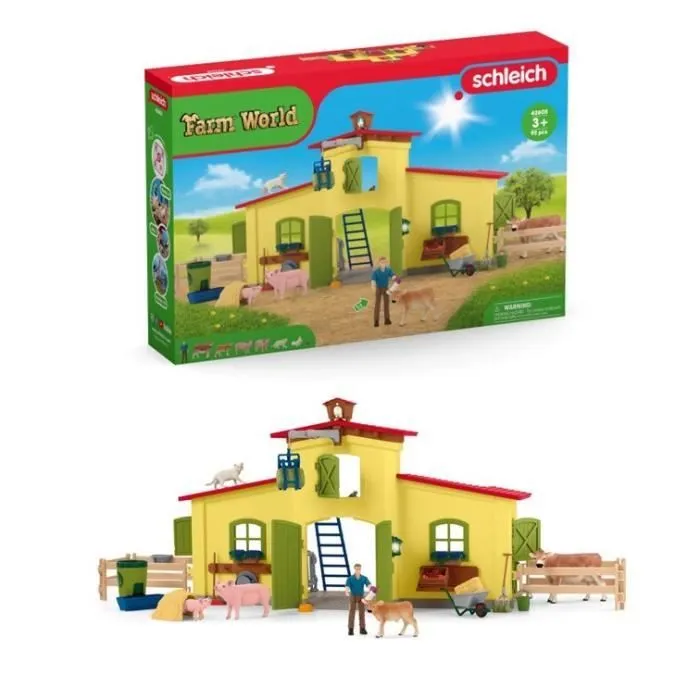 Ensemble de Figurines Animaux de la Ferme avec Accessoires - Coffret Ferme éducative de 92 Pièces avec Vache, Cheval, Cochon et-0