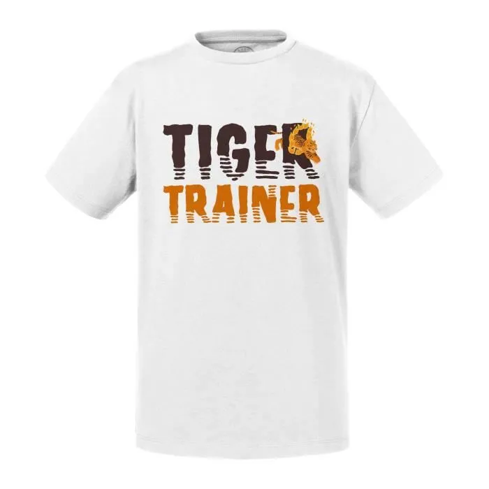 T-shirt Enfant Blanc Tiger Trainer Dompteur de Tigre Illustration Original-0