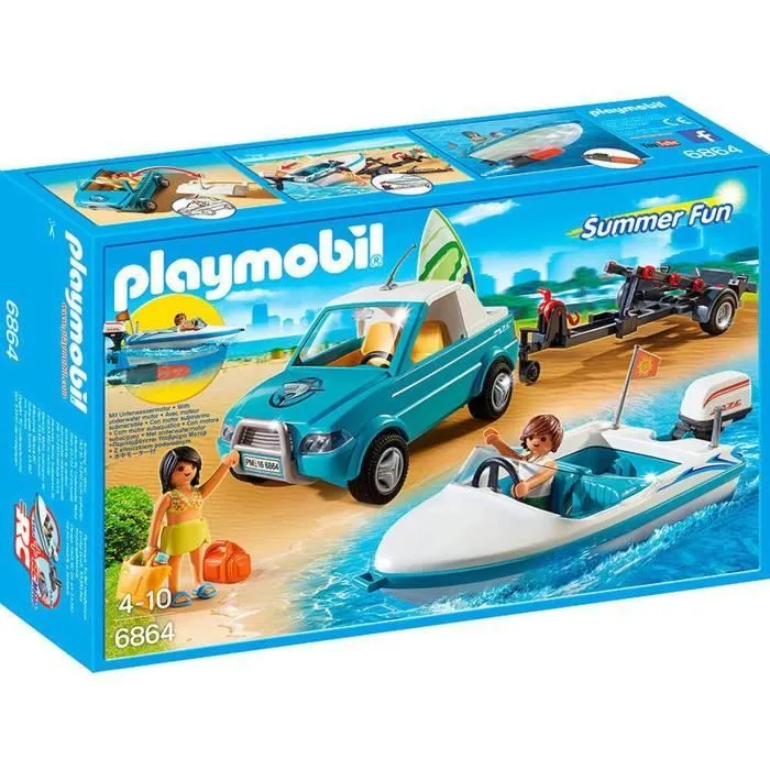PLAYMOBIL - Summer Fun - Voiture avec Bateau et Moteur Submersible-0
