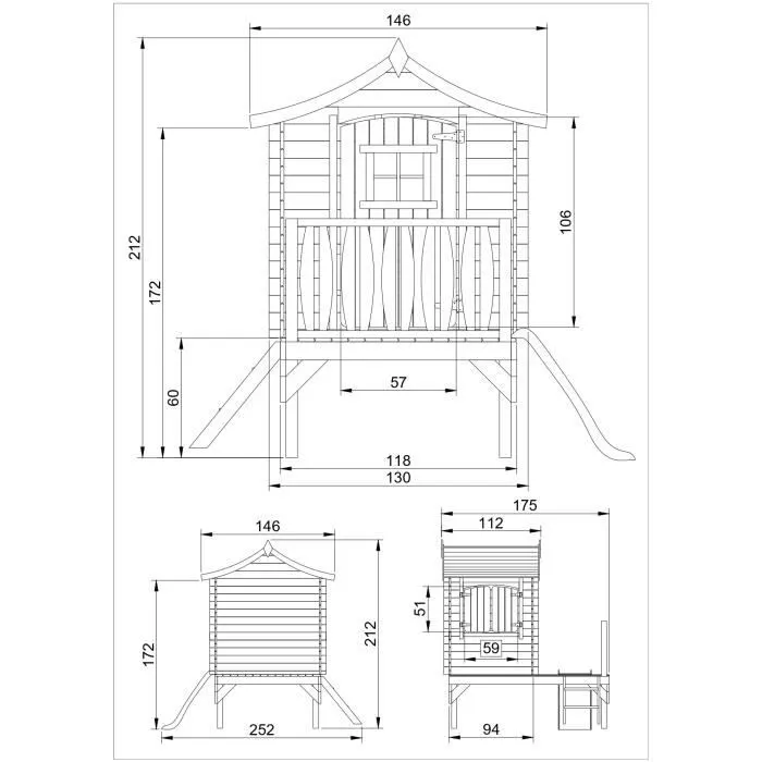 Maisonnette en bois avec toboggan - TIMBELA M550A - 175x146xH212cm/1.1m2-3