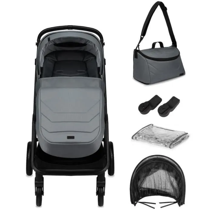 MoMi GISELLE Poussette combinée 2en1 - Poussette citadine pliante et nacelle - Jusqu'à 22 kg - Kit d'accessoires et Sac - Gris-1