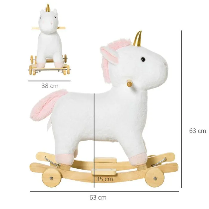 Cheval à bascule enfant - HOMCOM - licorne à bascule en bois avec roues - utilisation 2 en 1 pour petits enfants - avec effet sonore-3