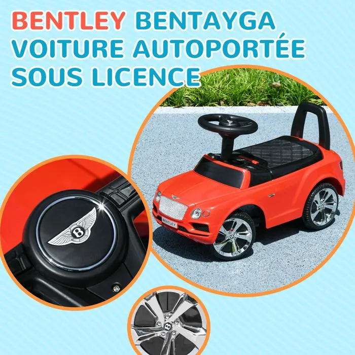 Porteur trotteur enfants - AIYAPLAY - voiture licence Bentley Bentayga 18-36 mois coffre - klaxon - 67 x 29 x 39 cm rouge-4