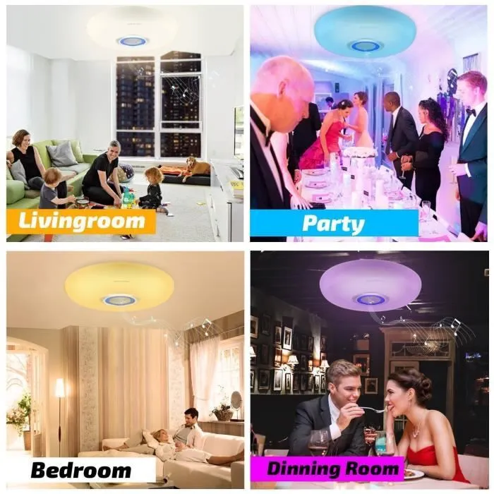 Plafonnier LED - Non spécifié - Modèle avec Haut-parleur Bluetooth - 36W - Télécommande - Blanc-2