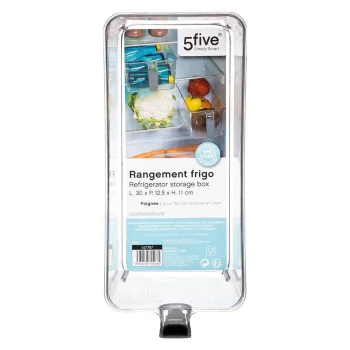 Five - Bac de Rangement pour frigo avec poignée PM Transparent-1