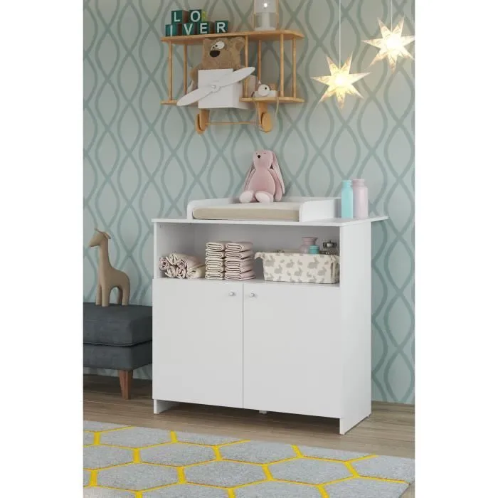 Chambre bébé Duo : Lit 70 x 140 cm + Commode à langer NIKO - Blanc - TREND TEAM-2