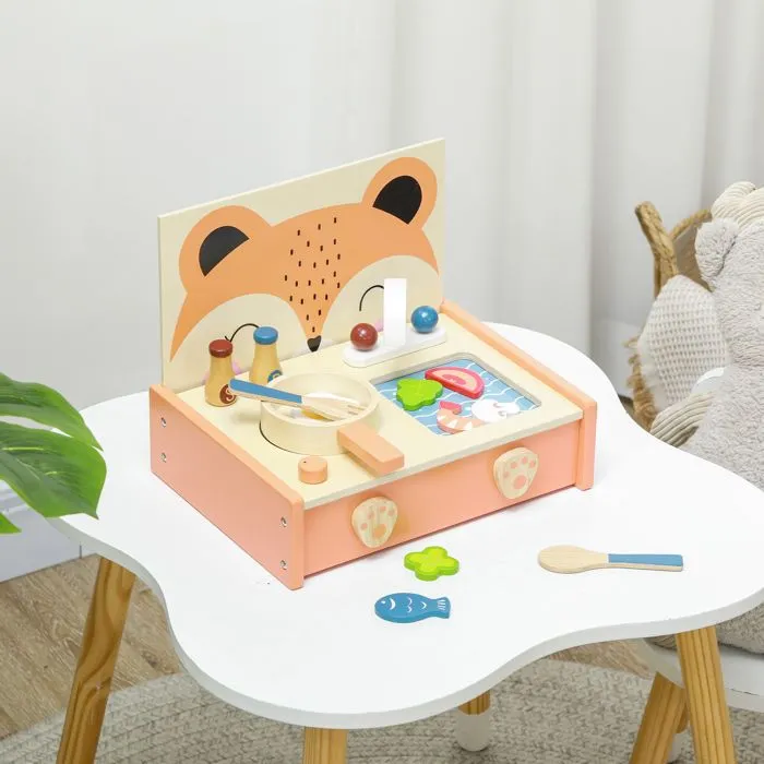 Mini-cuisine en bois - AIYAPLAY - jouet enfant motif renard 12 accessoires - poêle spatule condiments fruits légumes - pour 3-5 ans-2