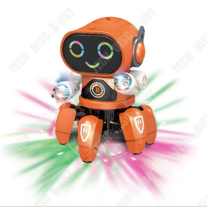 Jouet robot hexapode électrique dansant et clignotant musique lumineuse orange garçon et fille jouet robot télécommandé pour-0