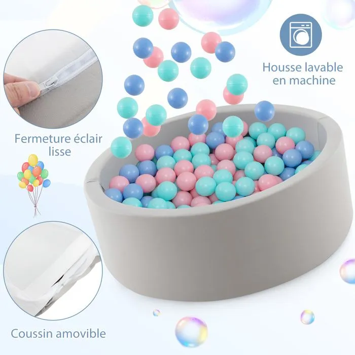 COSTWAY Piscine à Balles en Mousse de 90 x 30 CM avec 200 Balles Océaniques Sac de Rangement pour Bébé Enfants de 1 -6 Ans-2