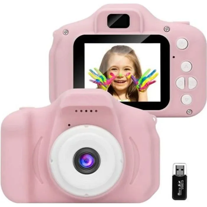 Appareil Photo pour Enfants GlobalCrown - Caméra Numérique Rechargeable Antichoc - Vidéo HD 1080p - Rose-0