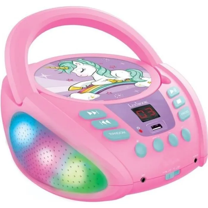 Lecteur CD Portable Bluetooth Licorne avec Effets Lumineux et USB-0