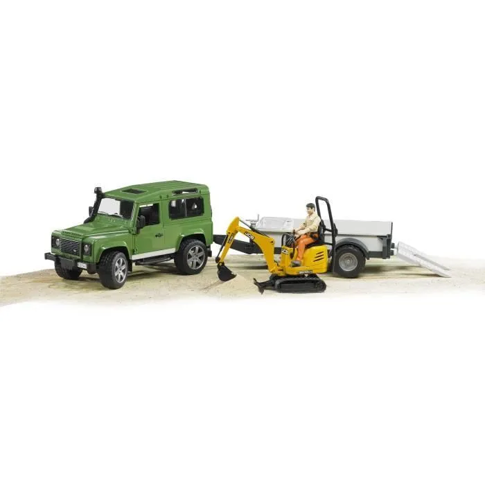 Land Rover Defender avec remorque et mini-pelle JCB - BRUDER-4