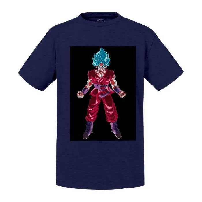 T-shirt Enfant Bleu Dragon Ball Super Son Goku Super Saiyan s'Énerve Cheveux Bleus Anime Manga Japon-0
