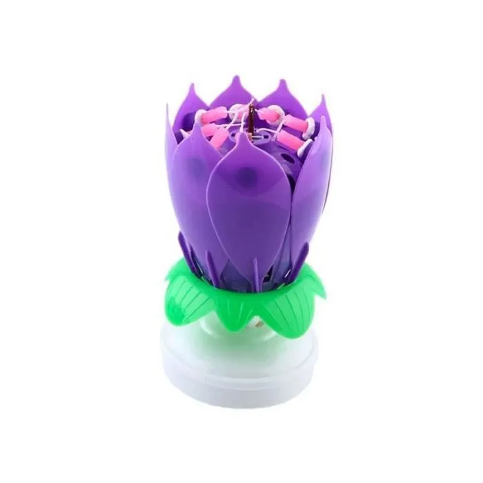 SHOP-STORY - Bougie d’Anniversaire Magique Fleur Musicale Tournante pour Décoration de Gâteau - Violet-1