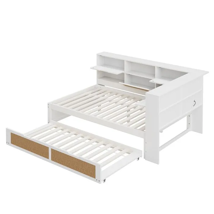 Lit gigogne - Canapé-lit - 140x200cm + 90x190cm - Bois massif - Blanc - Rangement intégré-2