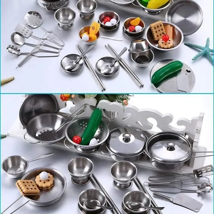 25pcs Dînette Enfant Ustensiles de Cuisine Jouet en Acier Inoxydable Robuste-2