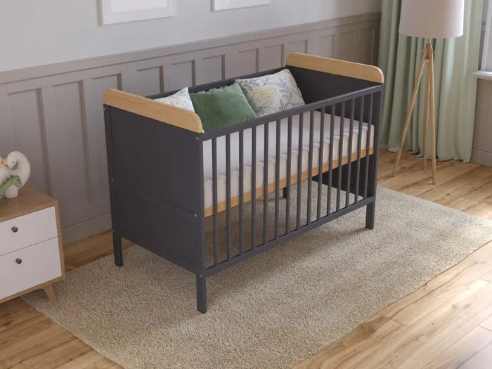 Lit Bebe Evolutif Avec Matelas - Lit Bebe Set Complet 120x60 cm Bois,Anthracite-Pin convertible-1