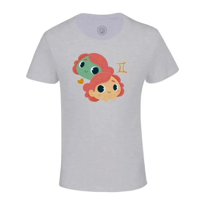 T-shirt Enfant Gris Gémeaux Signe astrologie Zodiaque Dessin Symbole Illustration-0