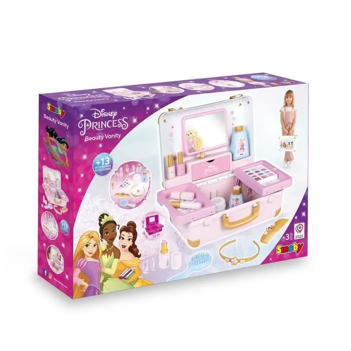 Smoby - Disney Princesse - Valise beauté facile à transporter - 13 accessoires inclus : coiffure, onglerie, maquillage - Fabricatio-5