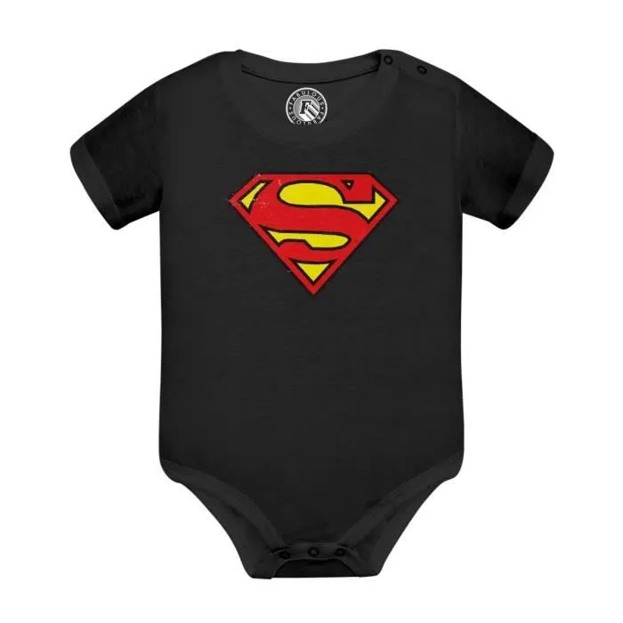 Body Bébé Manche Courte Noir Superman Super Héros BD Film Geek-0
