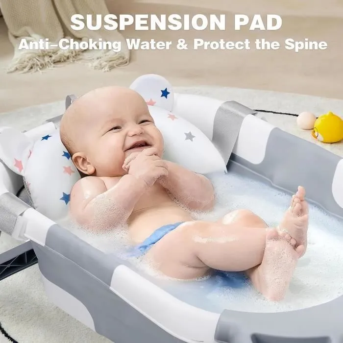 Baignoire Bebe Pliable avec Thermometre,Baignoire Bebe avec Coussin Baignoire Convient Aux Bébés de 0 à 36 Mois-3