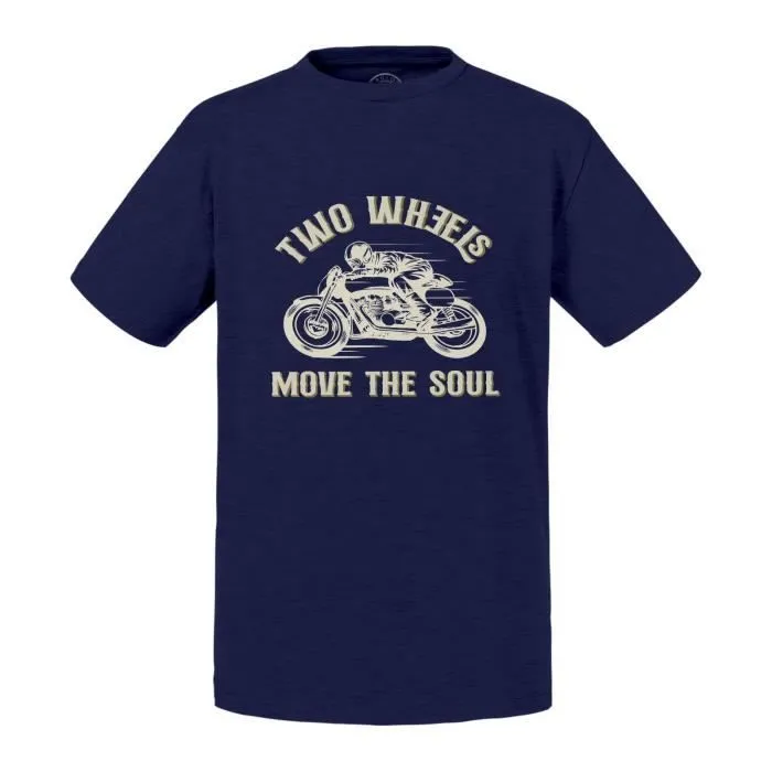 T-shirt Enfant Bleu Two Wheels Move the Soul Moto Motard Cafe Racer-0