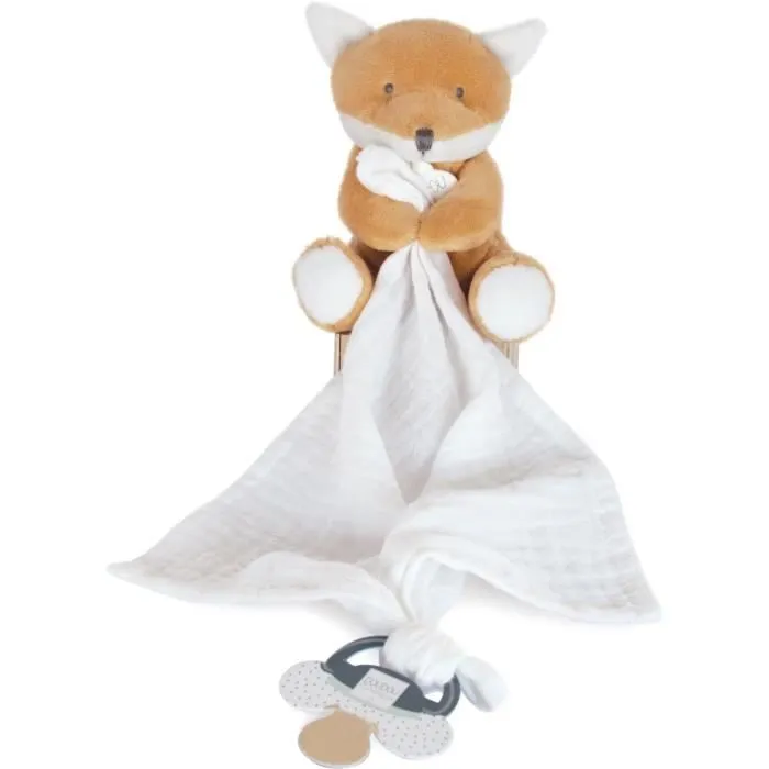 Doudou et Compagnie -UNICEF PANTIN AVEC DOUDOU attache-sucette – renard - 12 cm - Orange - boite cadeau- DC3786-1