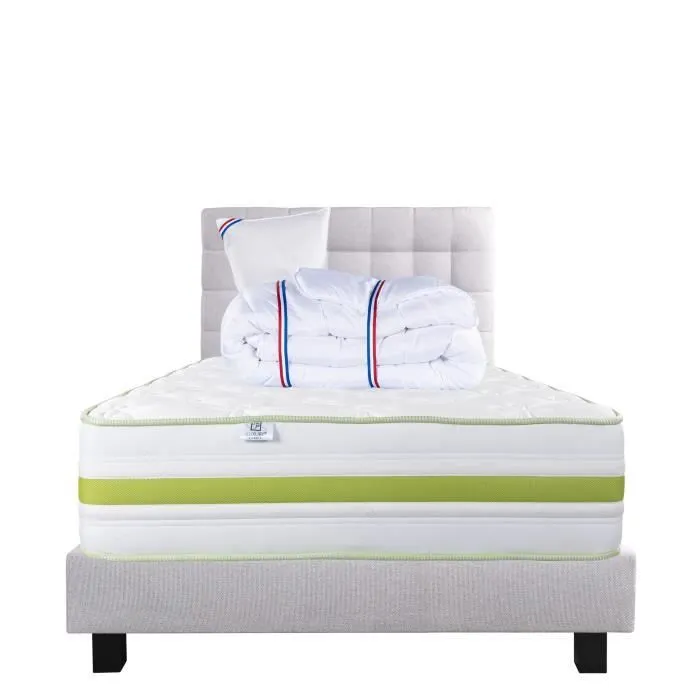 Ensemble matelas Rêverie, 30 cm mémoire de forme ferme réversible+sommier gris ep20cm + oreiller + couette + TDL-1