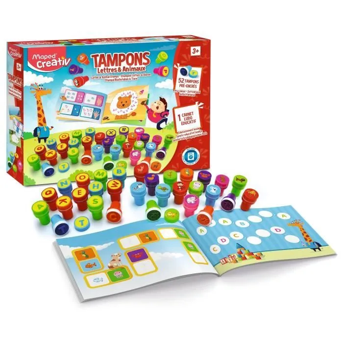 Tampons Lettres & Animaux MAPED - Coffret ludo-éducatif pour enfants à partir de 3 ans-0