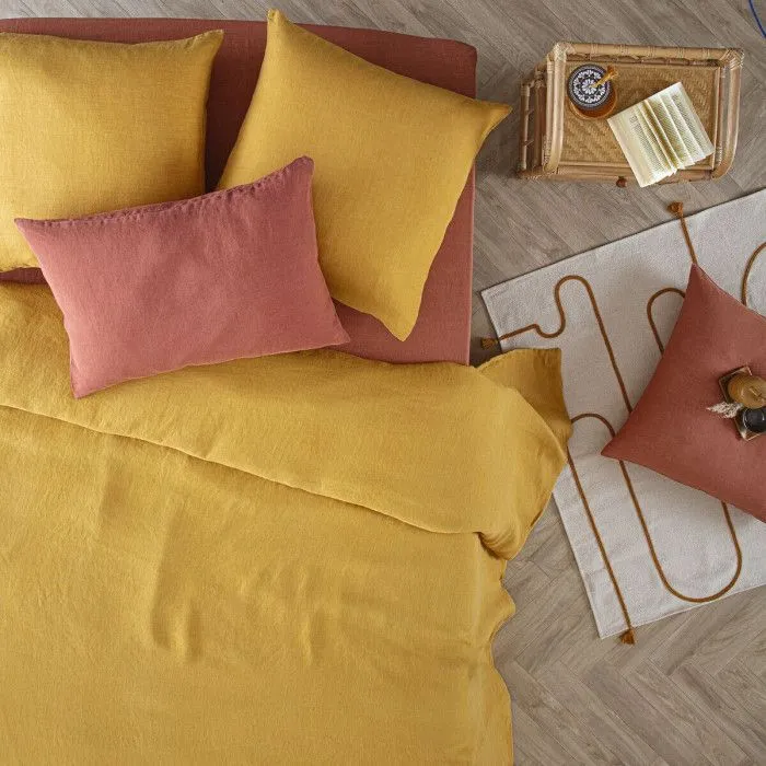 Drap housse en 100% lin Terracotta 140x190 cm-4