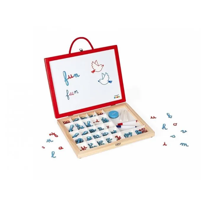 Mallette de Lettres Cursives 4 en 1 - JANOD - Ardoise Enfant en Bois - Rouge - Dès 3 ans-0