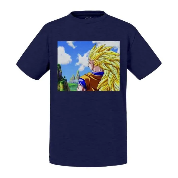 T-shirt Enfant Bleu Sangoku Super Saiyan Back Manga Anime Japon-0