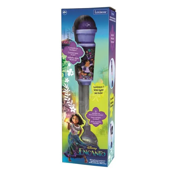 Microphone Encanto avec tube lumineux, enceinte (entrée auxiliaire), mélodies et effets sonores-2