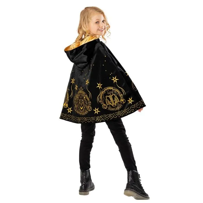 Déguisement - Harry Potter - Cape enfant luxe des 4 maisons - Velours noir - Motifs dorés - 3 ans et plus-1